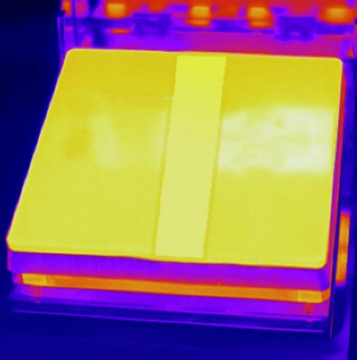 Thermal image of a battery pack showing temperature distribution