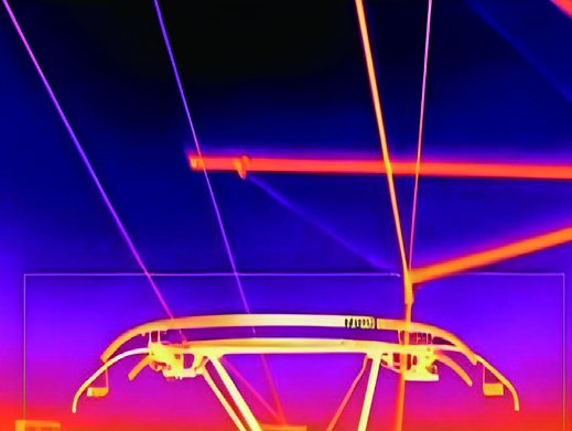 Thermal image of a pantograph contacting the catenary wire