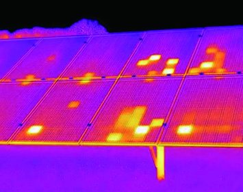 Thermal image of PV modules showing hotspot patterns