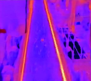 Thermal image of conveyor rollers showing one roller running hotter than neighbors
