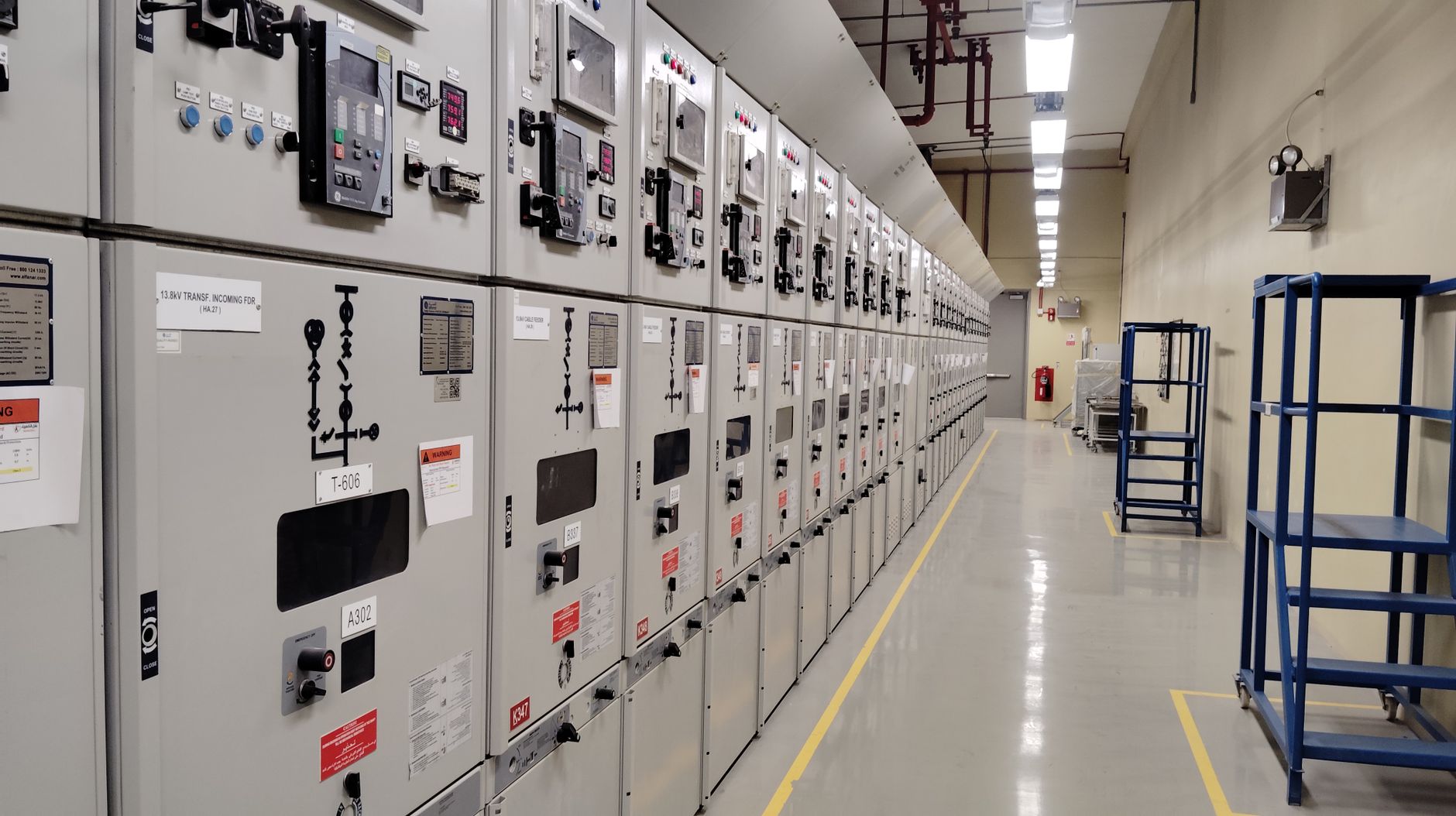Rows of formation cabinets on a battery production line