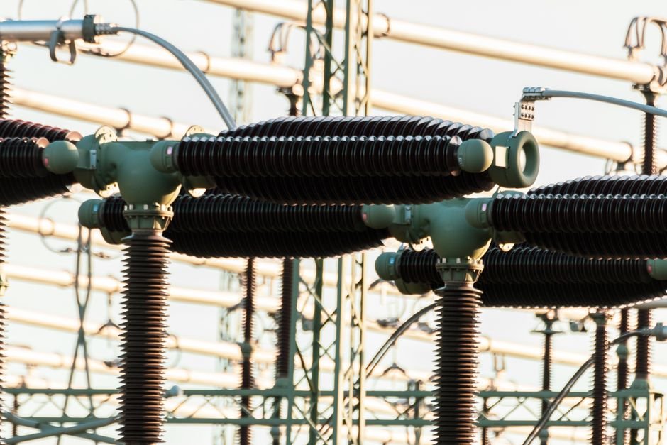 Power transformer and bushings in an outdoor substation yard